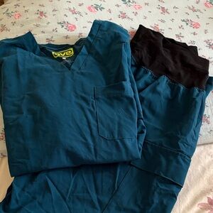 Teal Scrub Set with Black Maternity Waistband
